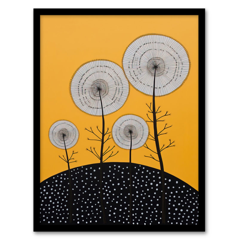 Dandelion Hill Folk Style Yellow Black - Single Picture Frame Print