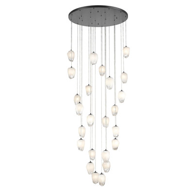 24-Light Black Chandelier With White Glass Pendants