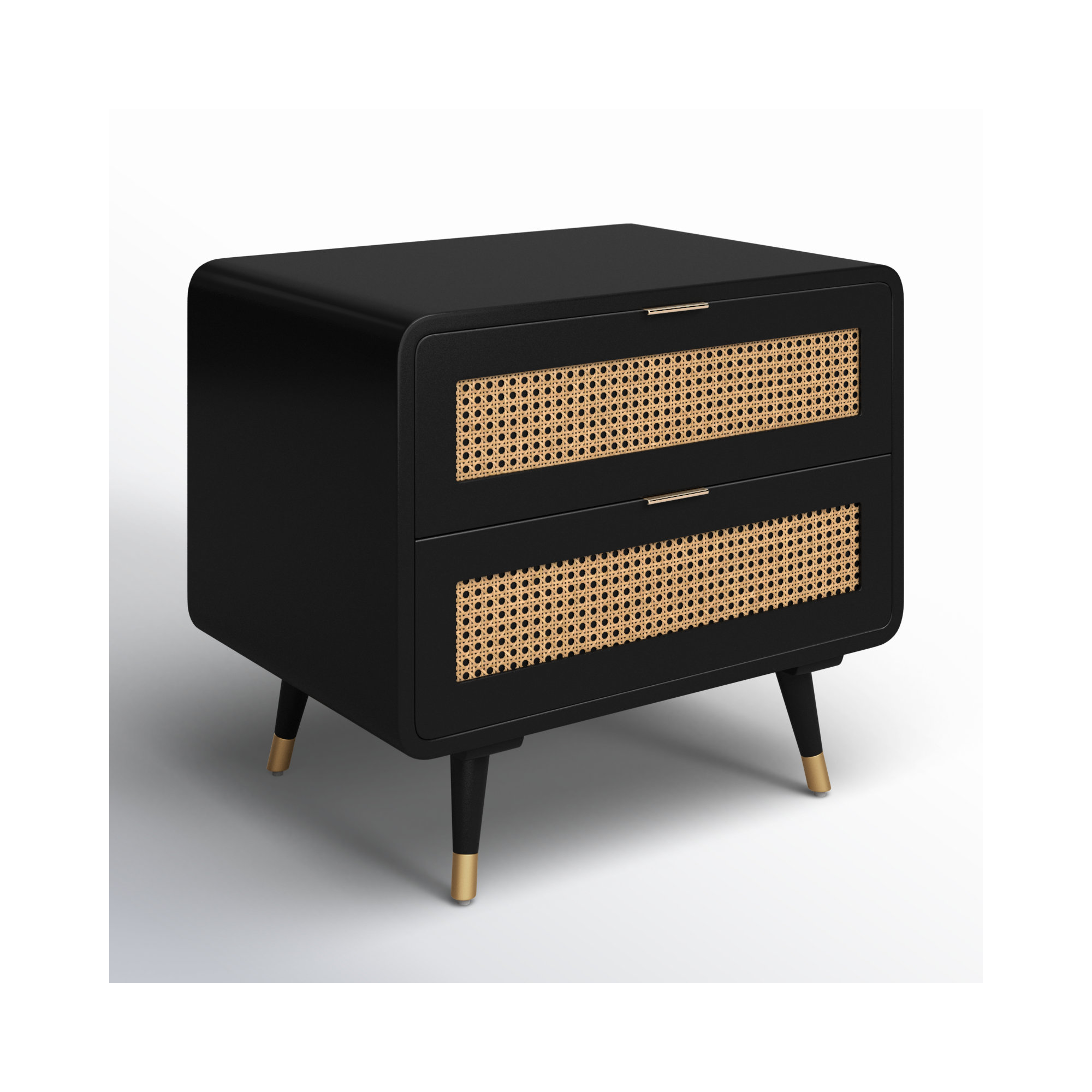  2 - Drawer Nightstand in Black/Natural/Brass