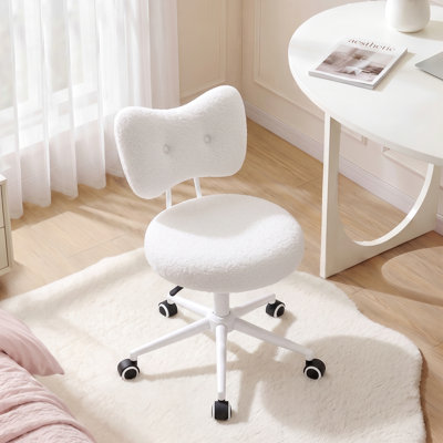 Contemporary Upholstered Swivel Teddy Bouclé Vanity Chair with Wheels