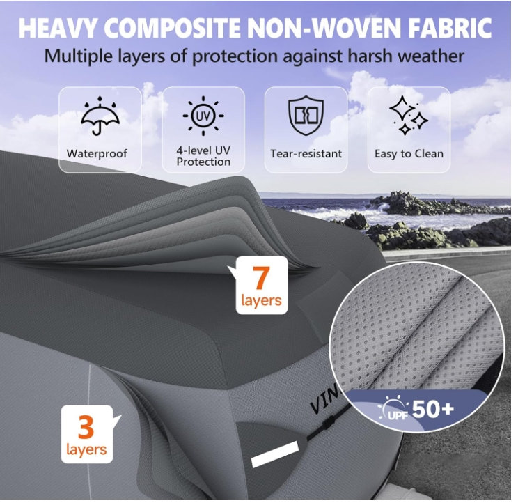 Fibreglass Travel Trailer Cover,Camper Cover with Windproof Strap, 7.3ft H x 7.3ft W x 16.1ft D
