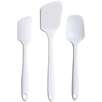 3-Piece Ultimate Silicone Kitchen Utensils Set - Spatula, Flip & Spoonula - Non toxic Cooking Utensils for Nonstick Cookware, Cooking and Baking - Studio White