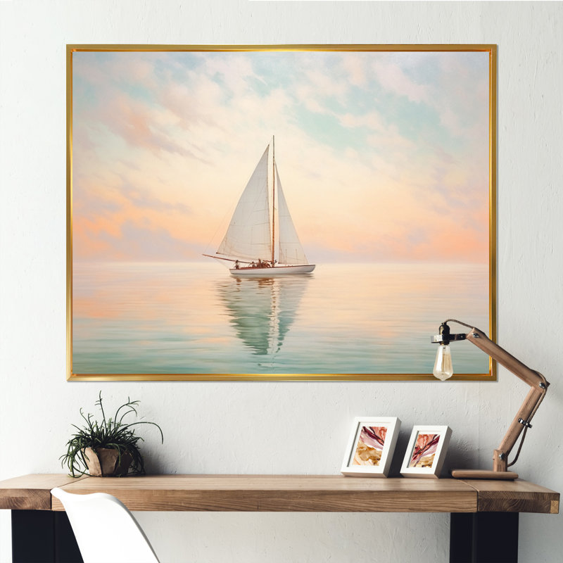 Bateau, eaux éthérées II - impressions sur toile, H 30 po x l 40 po x P 1,5 po, Cadre flottant doré