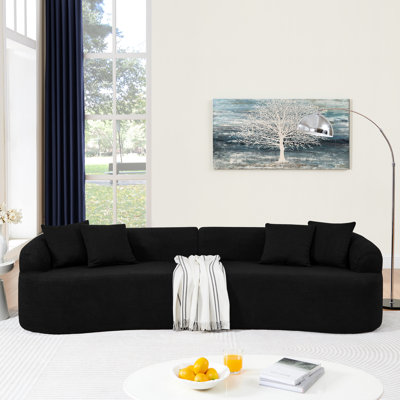 Black Curved Modular Sectional In Lamb's Wool Fabric, Modern Minimalist 4 - Seat, Compressed No Assembly, High Density Foam For Living Room Pleasantness Relax Zone