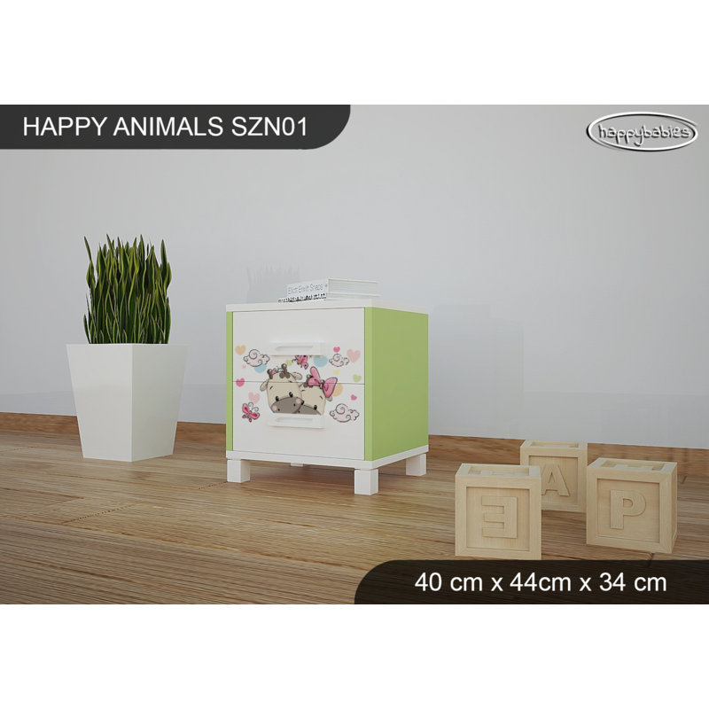 2 Drawer Nightstand, White/Green