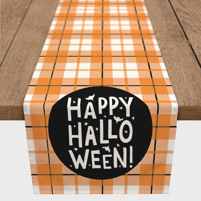 Chemin de table à motif écossais joyeux halloween Speier, 72 po x 16 po