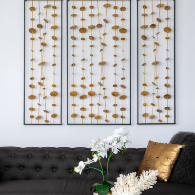 Set of 3 Metal Decorative Wall Art with Black Frame, Wall Decor for Living Room Bedrrom Entryway Office