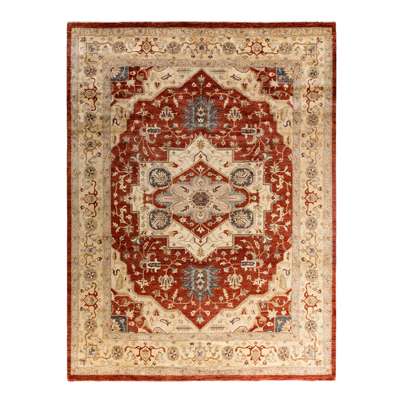 Oushak Red and Beige Hand-Knotted Wool Area Rug