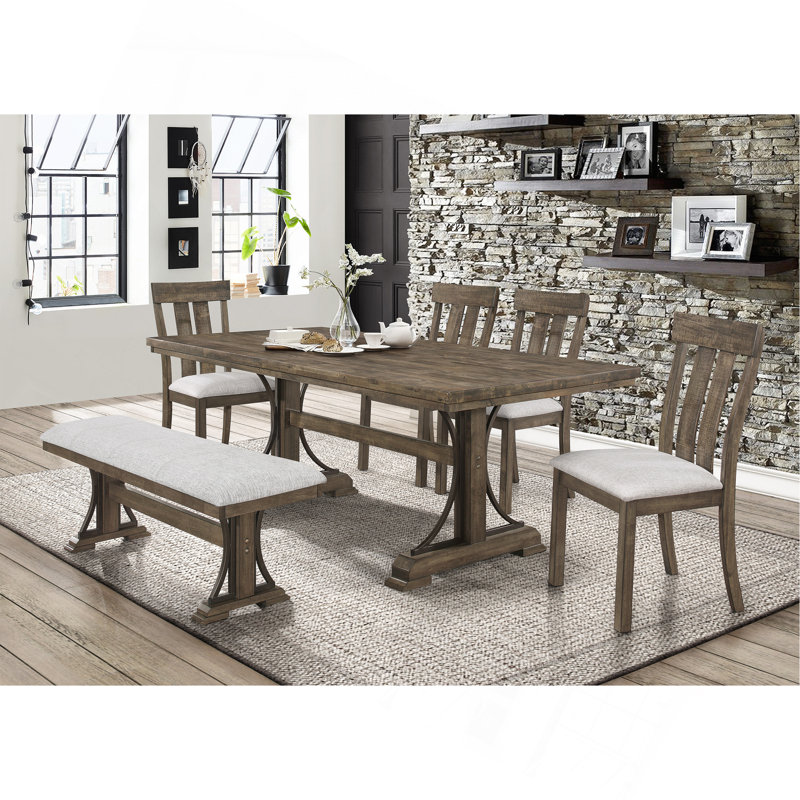 Table de salle à manger rectangulaire en bois brun clair 1Pc