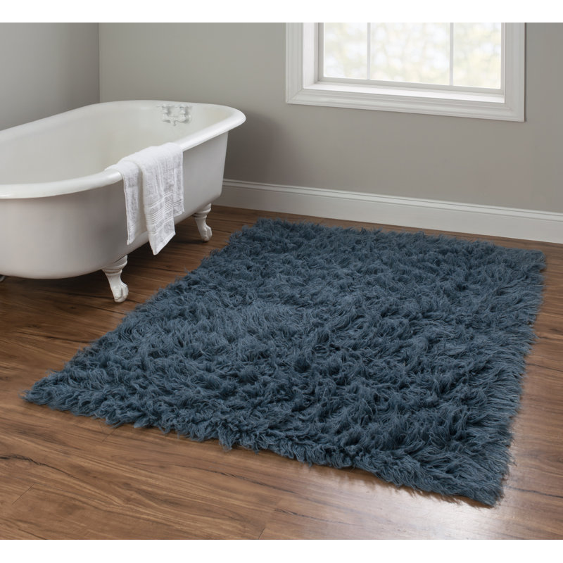 Aaiden Flokati Wool Shag Hand Loomed Denim Blue Rug, 5' x 8'