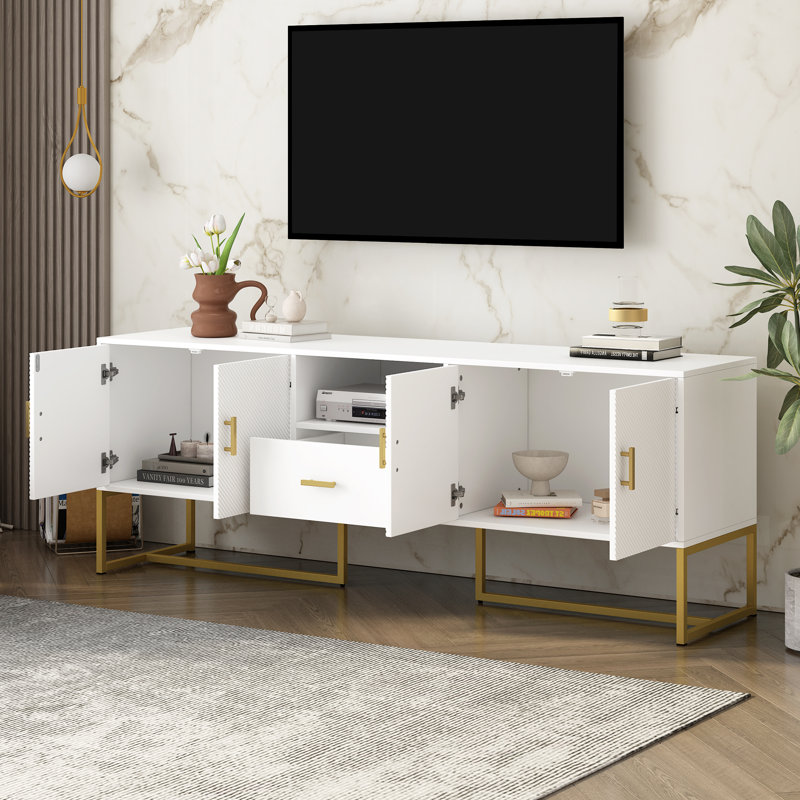Meuble télé moderne pour téléviseur de 70 po ou moins, Blanc
