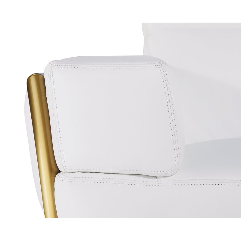 Chaise en cuir Hadice, Or, Cuir véritable blanc