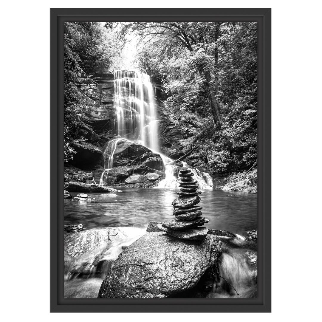 Gerahmtes Wandbild Zen Steine vor Wasserfall