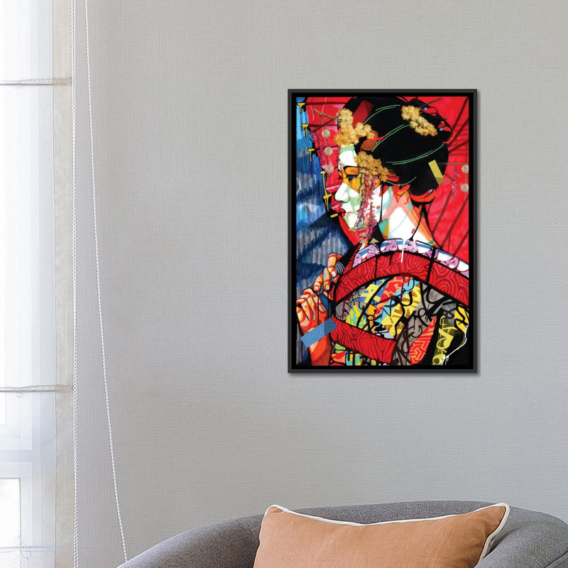 American Geisha - impression d'art graphique, Toile avec cadre noir, Pas de tapis, H 26 po x l 18 po x 1,5 po