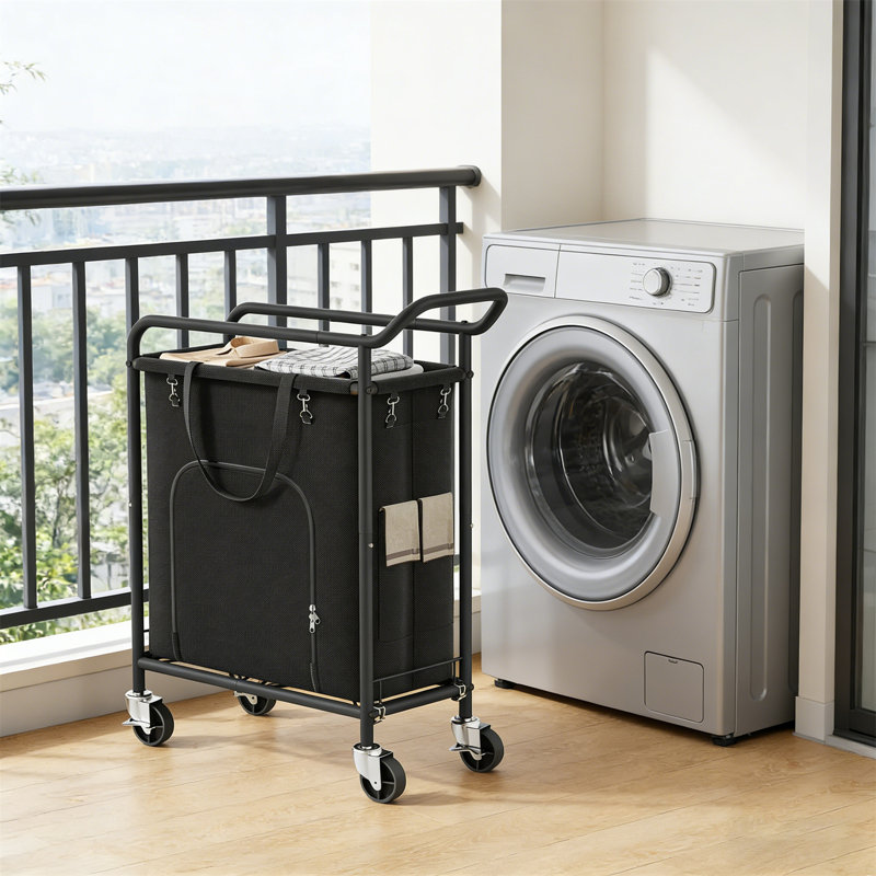 Washing Cart, Drum Washing Basket With Wheels -114L Large Capacity Heavy-Duty Washing Cart, Black
