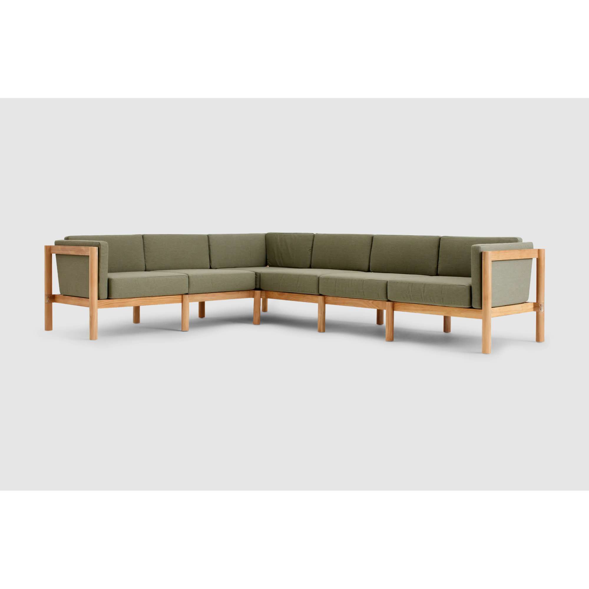 Haven 6-Piece Teak Outdoor Sectional with Sunbrella Cushions, Sunbrella Leaf