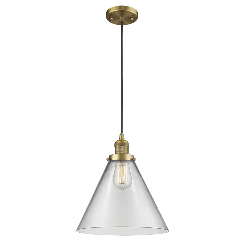 Luminaire suspendu conique à 1 lumière Westbrook, Ampoule non incluse, Transparent, Laiton brossé