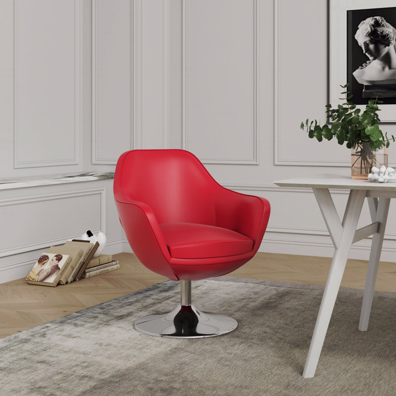 Fauteuil pivotant rembourré en cuir rouge Caisson, Similicuir rouge