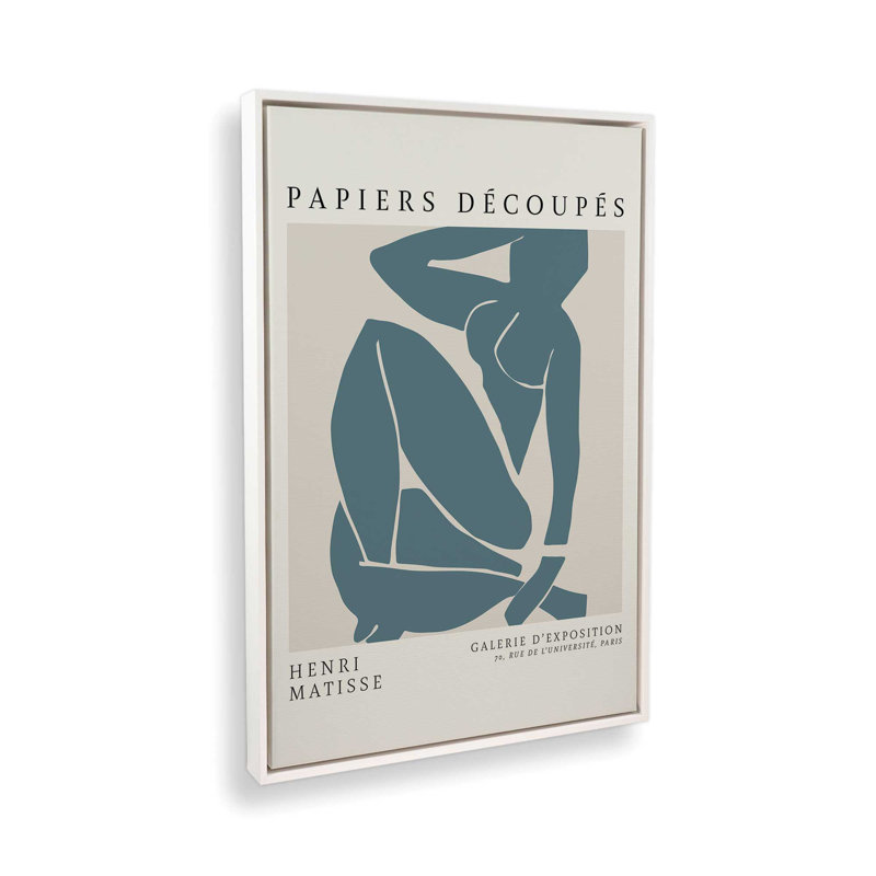 Matisse's Nude III en bleu minuit, H 18,75 po x l 12,75 po x P 1,75 po, Cadre flottant blanc opaque