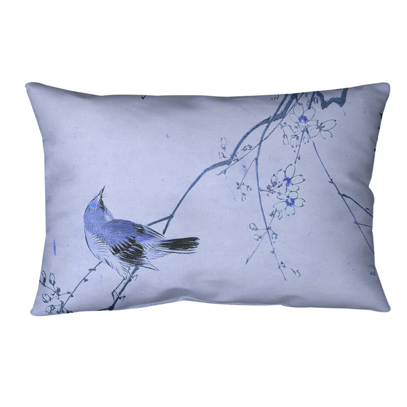 Coussin lombaire réversible Watercolor Bird & Blossom - Collection Keito Sato, plusieurs couleurs, 14 po x 10 po, Bleu