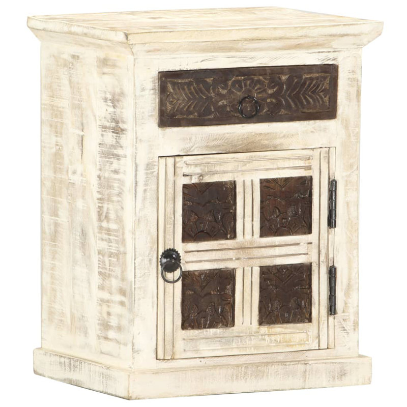 Bedside Cabinet White 15.7" x 11.8" x 19.7" Solid Mango Wood