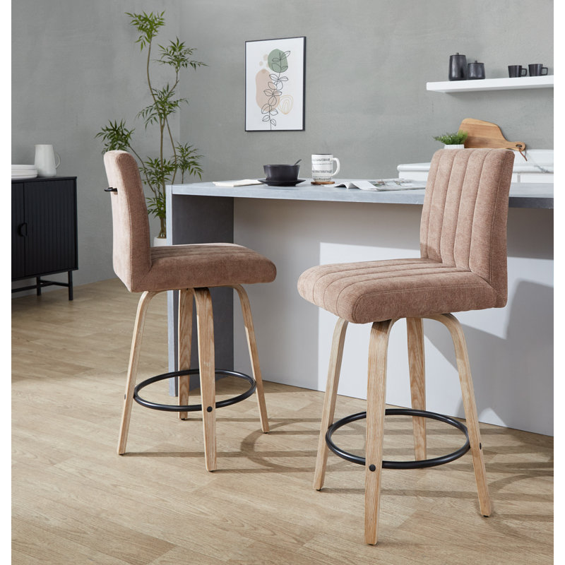 Tabouret de comptoir à hauteur fixe Harrison de 26 po avec pieds en bois courbé et repose-pieds rond