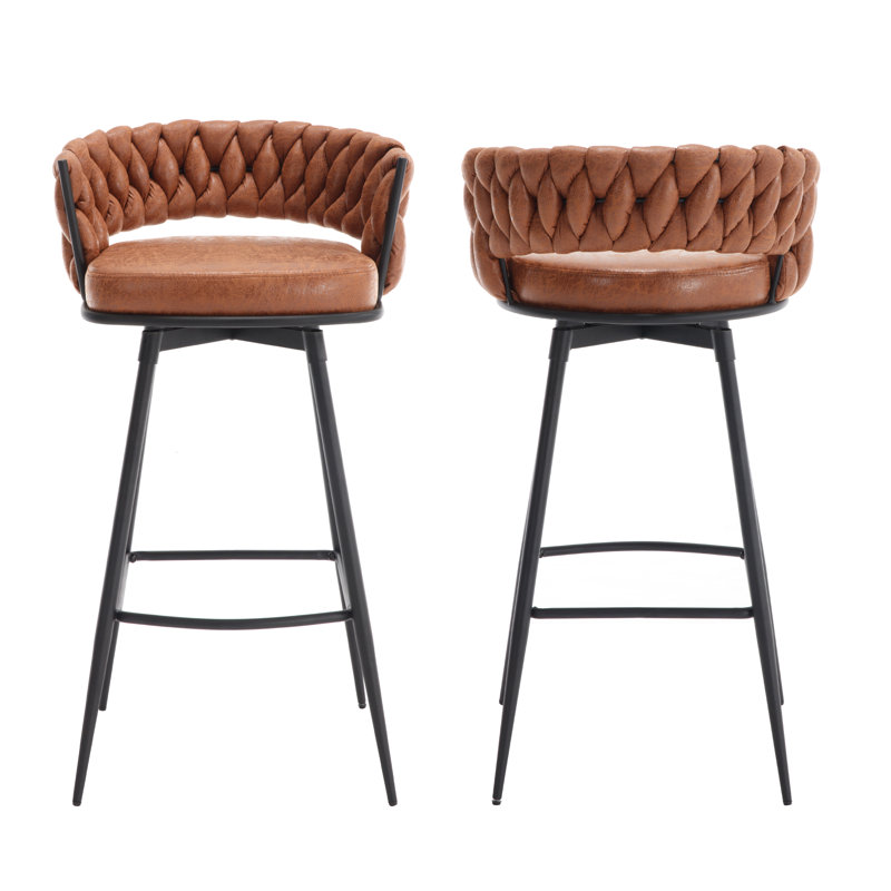 Kymberlynn Swivel Upholstered Low Back Bar & Counter Stool With Metal Frame, Whiskey Brown, Counter Stool (26.6” Seat Height)