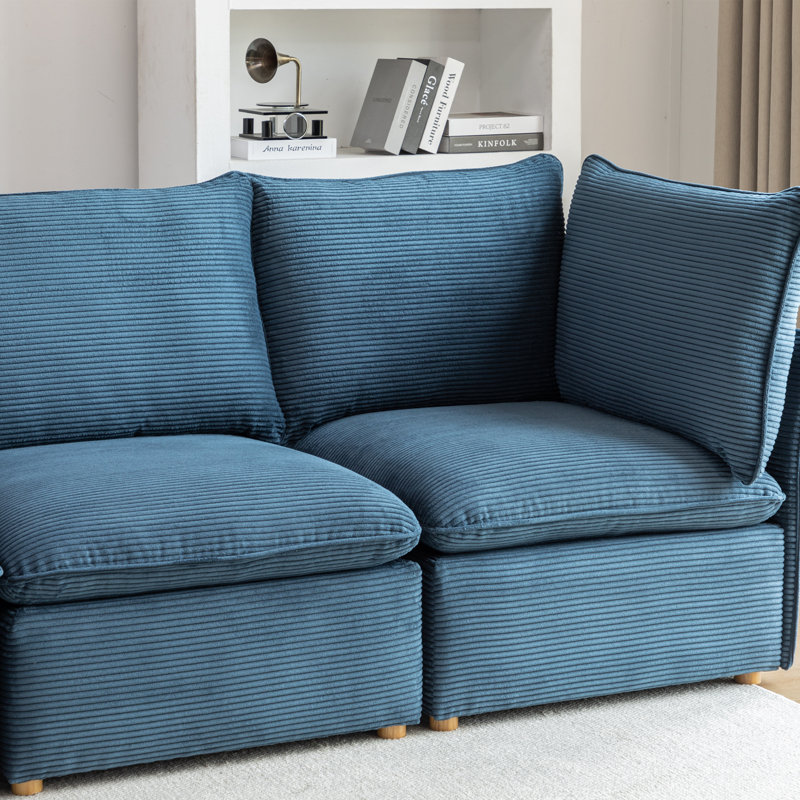 Hepworth Dejohn Corduroy Sectional Sofa, 36" H x 125" W x 33" D, 4, Blue