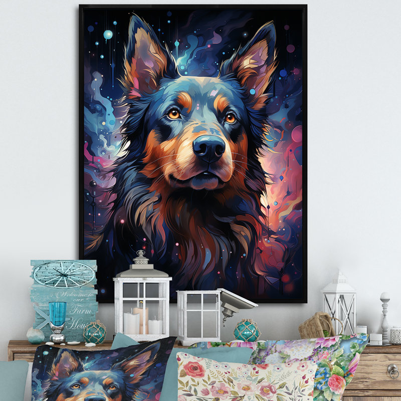 Cosmic Dog Constellations I - Art mural chien, H 40 po x l 30 po x P 1,5 po, Cadre flottant noir