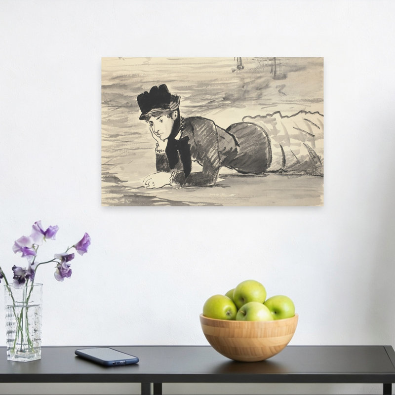 Femme couchée sur la plage. Annabel Lee, vers 1881. Estampe d'art mural contemporaine sur le thème de la plage.