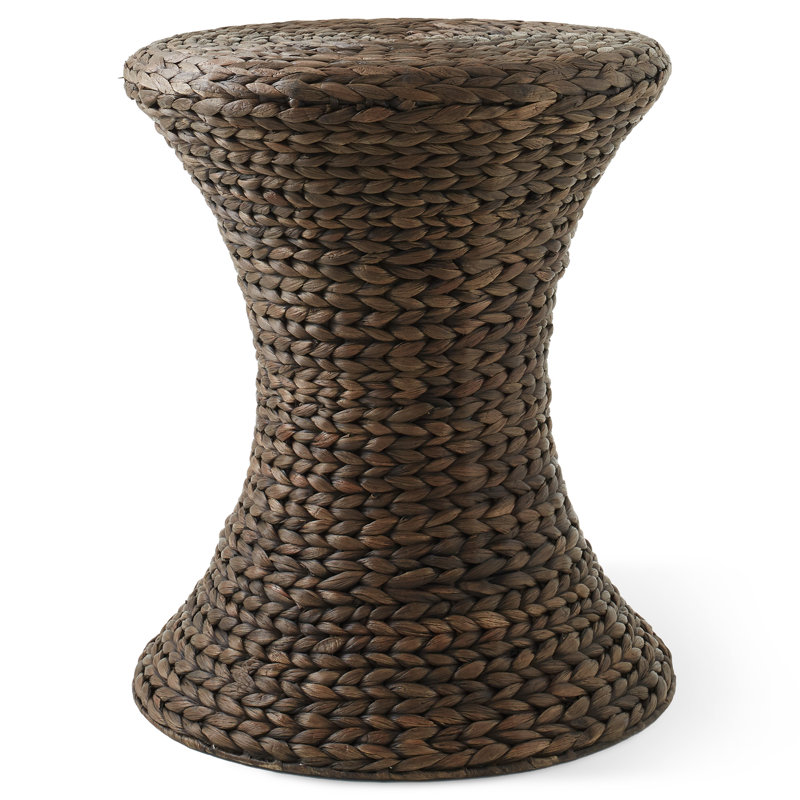 Hourglass Accent Table Water Hyacinth Round Side Table Boho End Table, Espresso, Espresso