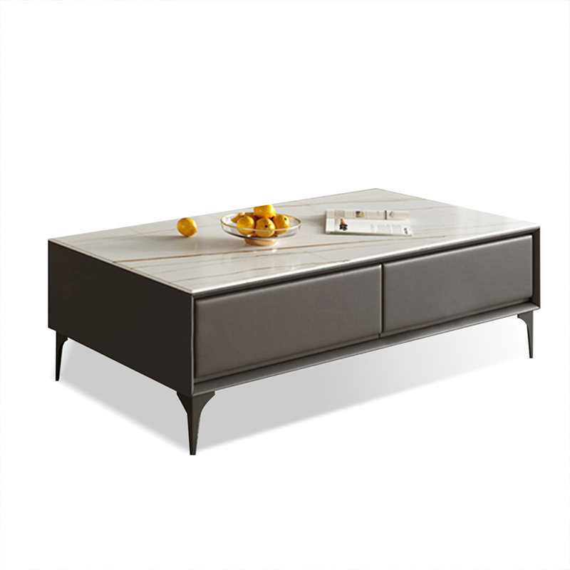 Table basse rectangulaire en acier au carbone et en bois fritté noir