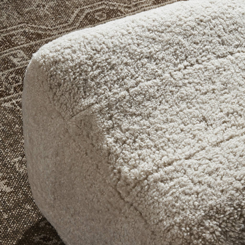 Oslo Ottoman, Beige Shearling, Worn Oak