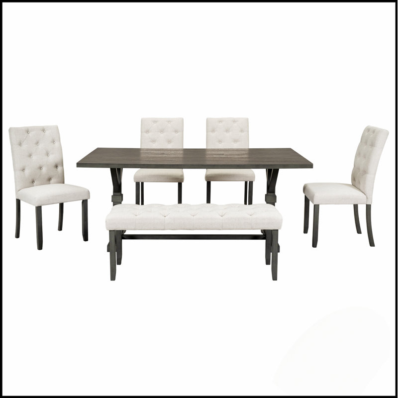 Ensemble de salle à manger 6 pièces avec table rectangulaire de 72 pouces, 4 chaises rembourrées et banc pour une salle à manger élégante et confortable