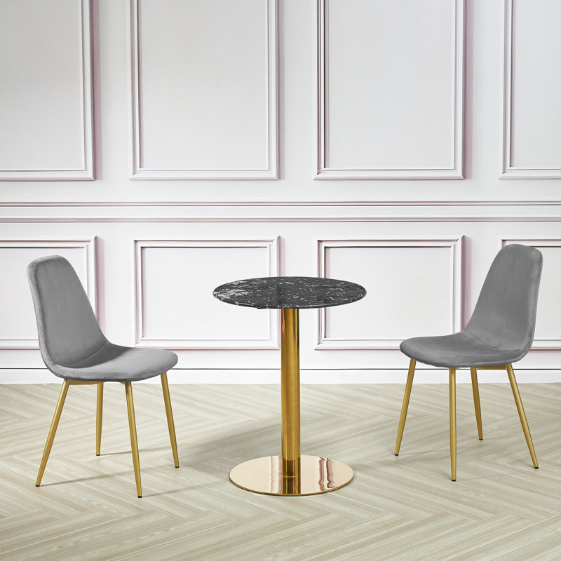 Round Faux Marble Top Metal Base Dining Table, Black, Gold, 75cm H x 60cm L x 60cm W 