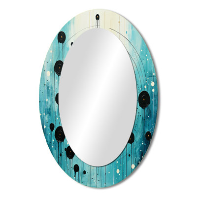 Teal And Black Minimalism Moon III - Blue Modern Oval Wall Mirror