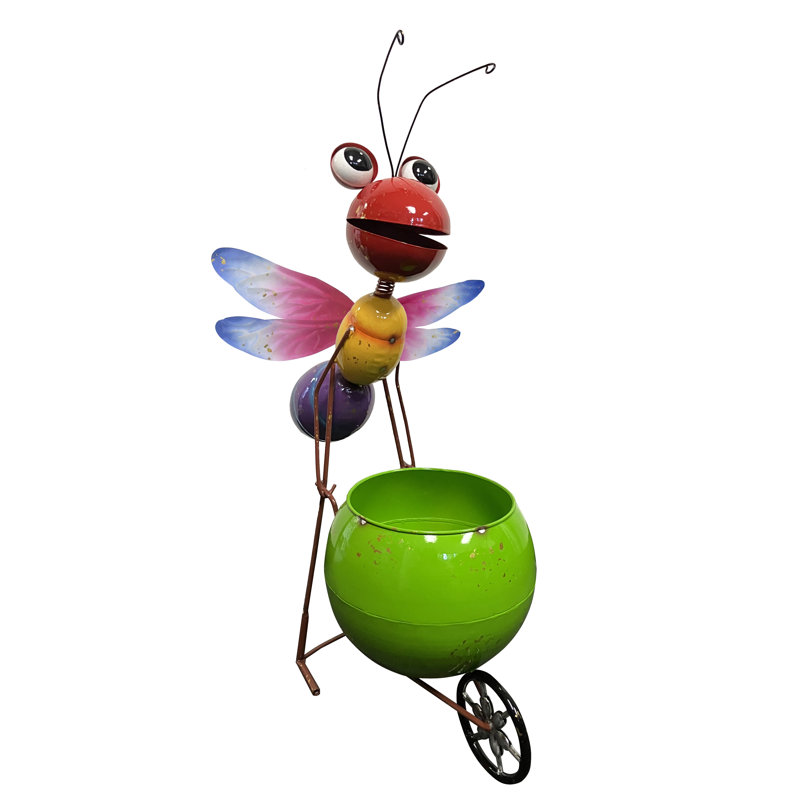 Kayoko Handmade Metal Ant Insect Pot Planter, Green/Red