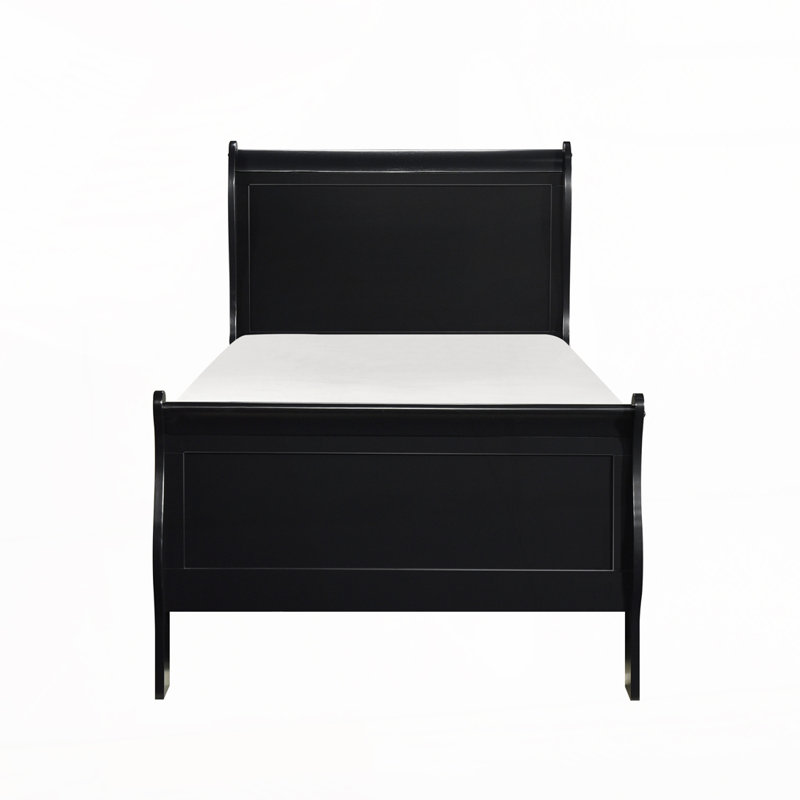 Rustic Wooden Panel Bed, Twin, Black