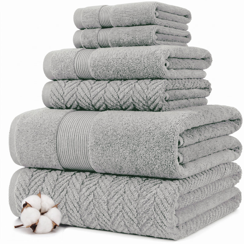 Modern Threads 6-Piece Zero Twist Jacquard Towel Set Otis – 100% Cotton, Quick Dry & Absorbent Bath, Hand & Washcloths – Textured Chevron Design