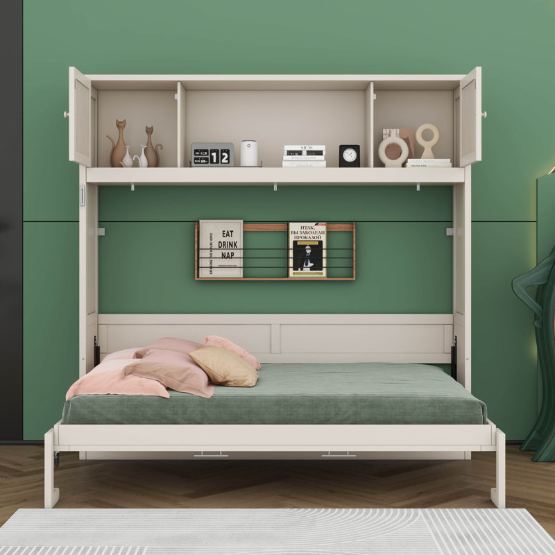 Lit escamotable avec armoire de rangement, lit escamotable en bois, cadre de lit mural plié