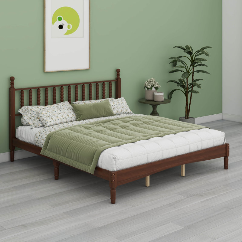Structure de lit plateforme très grand en bois massif avec tête de lit en bois avec tête de lit en forme de gourde, cadre de lit de style rétro, aucun sommier requis