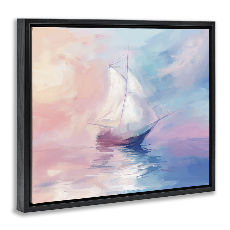Cadre flottant doux en forme de bateau de mer pastel, design par Arlington Prints, Cadre flottant noir de jais