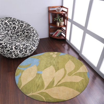 Tapis écologiques en laine touffetés à la main - rond, vert, design floral moderne, tapis antidérapants faits à la main et épais pour le salon, la chambre à coucher