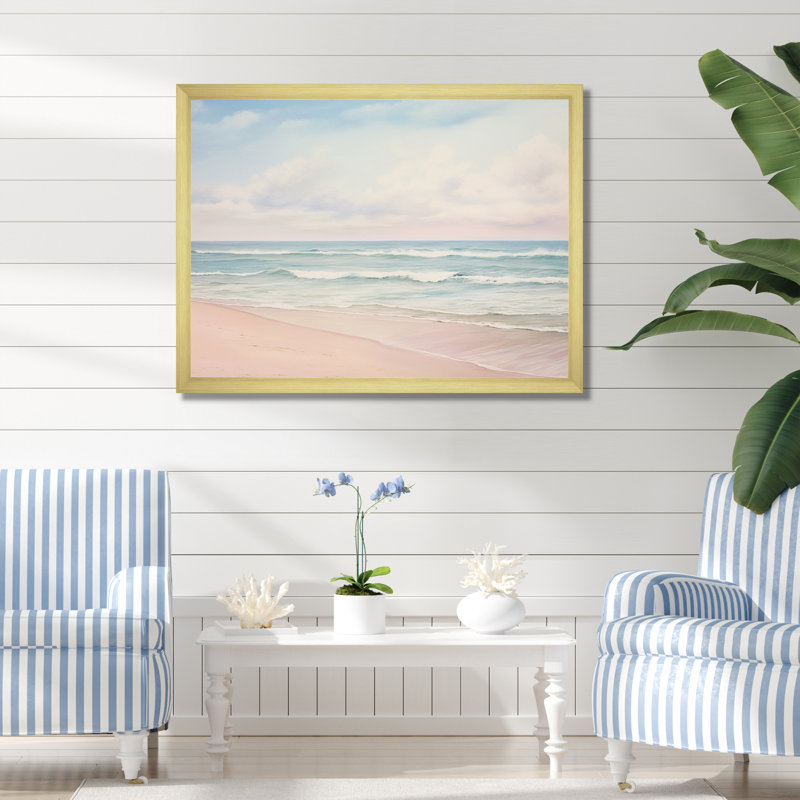 «Ocean Tranquility Tender Pink Pastel Sunrise - Coastal Beach», reproduction d'art sur toile, H 24 po x l 32 po, Doré