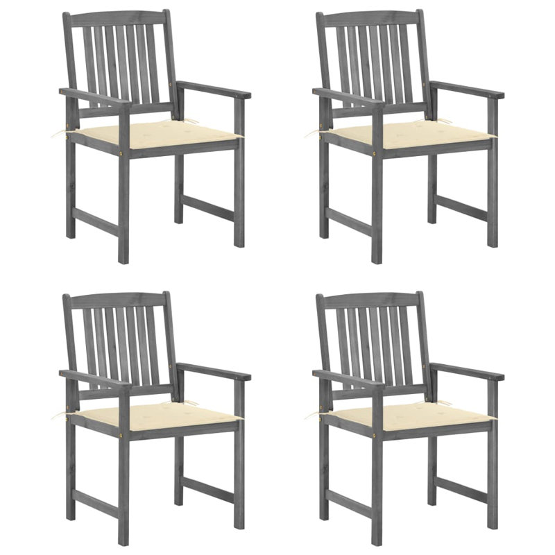 Chaise de patio en acacia avec coussin, gris, Crème