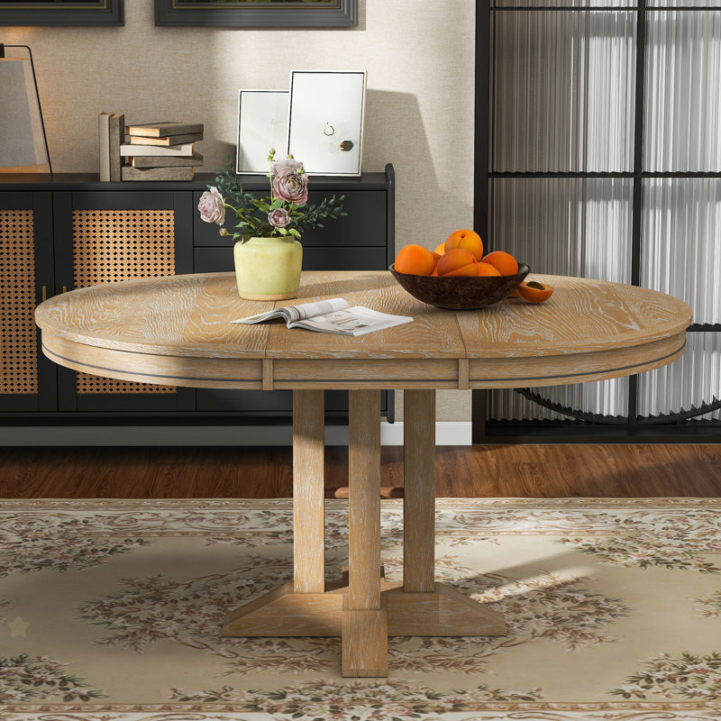 Table ronde extensible pour table de salle à manger Farmhouse, Bois naturel délavé