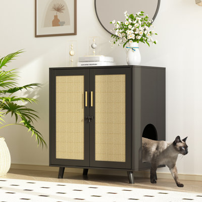 Modern Cat Litter Box Enclosure With Lock And Sisal Door