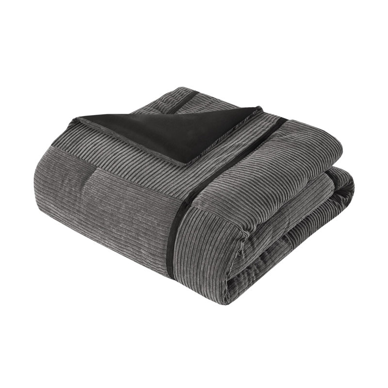 Velours côtelé gris grand format - 7 pièces, au design confortable et à la mode, rehausse l'ambiance de l'apparence de la chambre à coucher, ensemble de literie de luxe 100% lavable à cycle délicat, 7 avec édredon, taies décoratives,