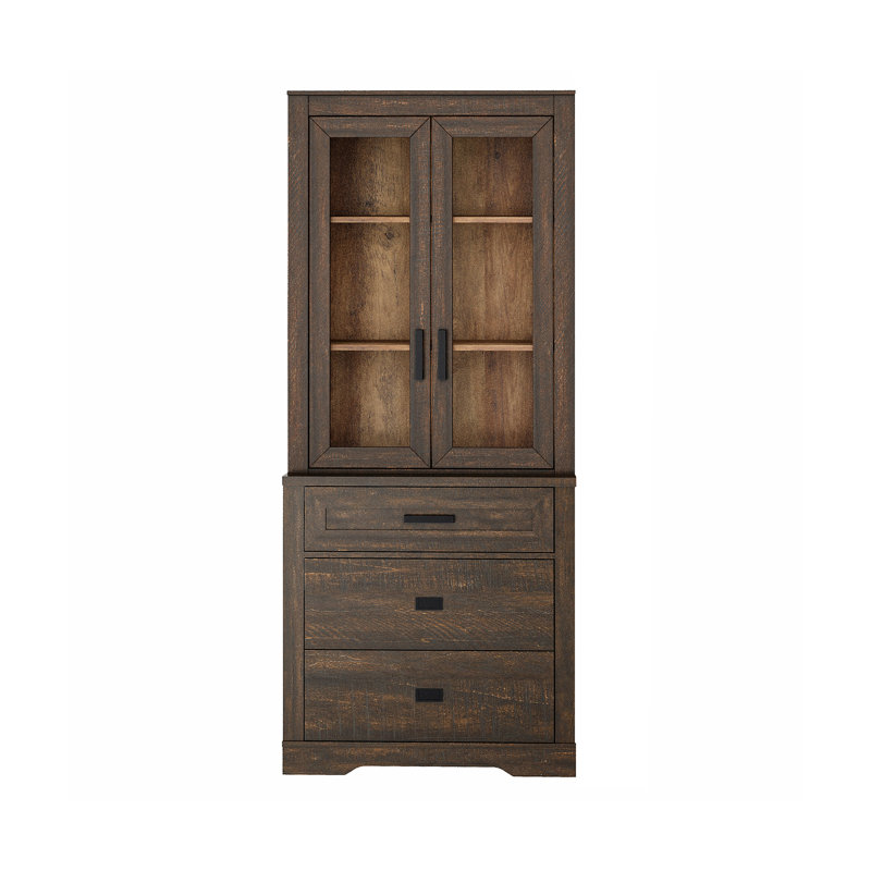 Laziza 3 Tier Bookcase With Drawer,73.3" Tall Floor Standing Bookshelf,Modern Farmhouse Display Storage Cabinet With Adjustable Shelves,