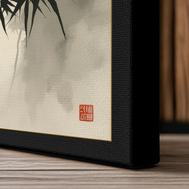 Bamboo in Mist Japandi 1 Piece Wrapped Canvas Wall Art, 24x16 - 61.0 x 40.6 cm, Black Border